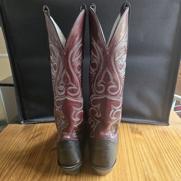 Olathe Boot Company Vintage Western Cowboy Boots Mens 10D Black Burgundy USA main image 9
